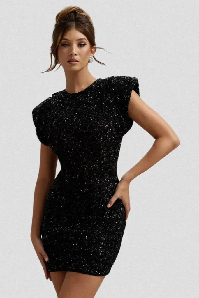 Women's Sequin Bodycon Dress with Shoulder Pads