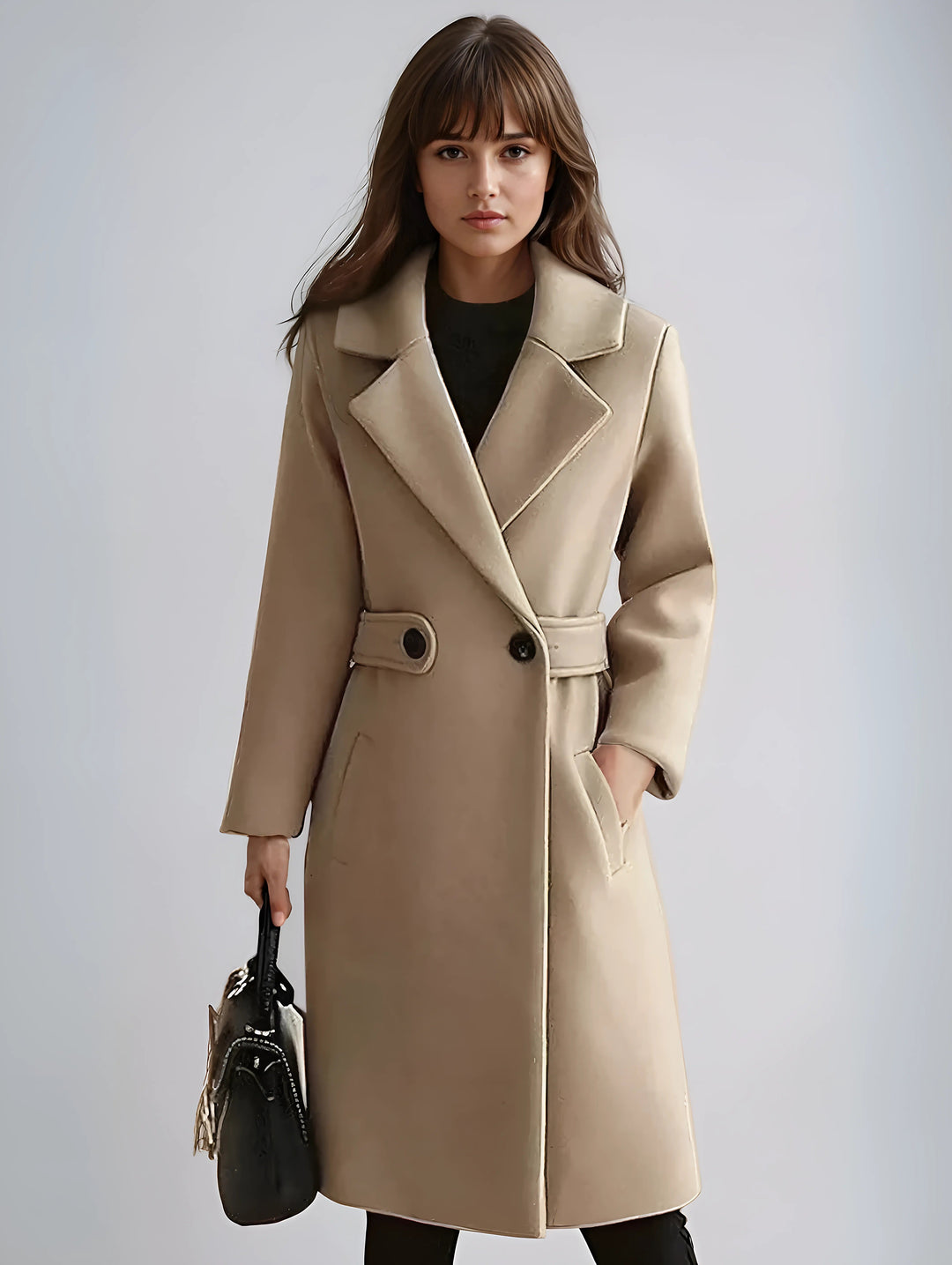 Women’s Formal Long Sleeve Belted Winter Coat