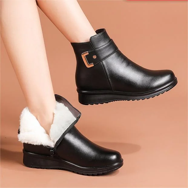 Botines para mujer, cálidos, forrados de pelo y sin cordones