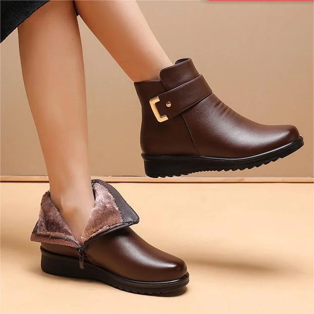 Botines para mujer, cálidos, forrados de pelo y sin cordones
