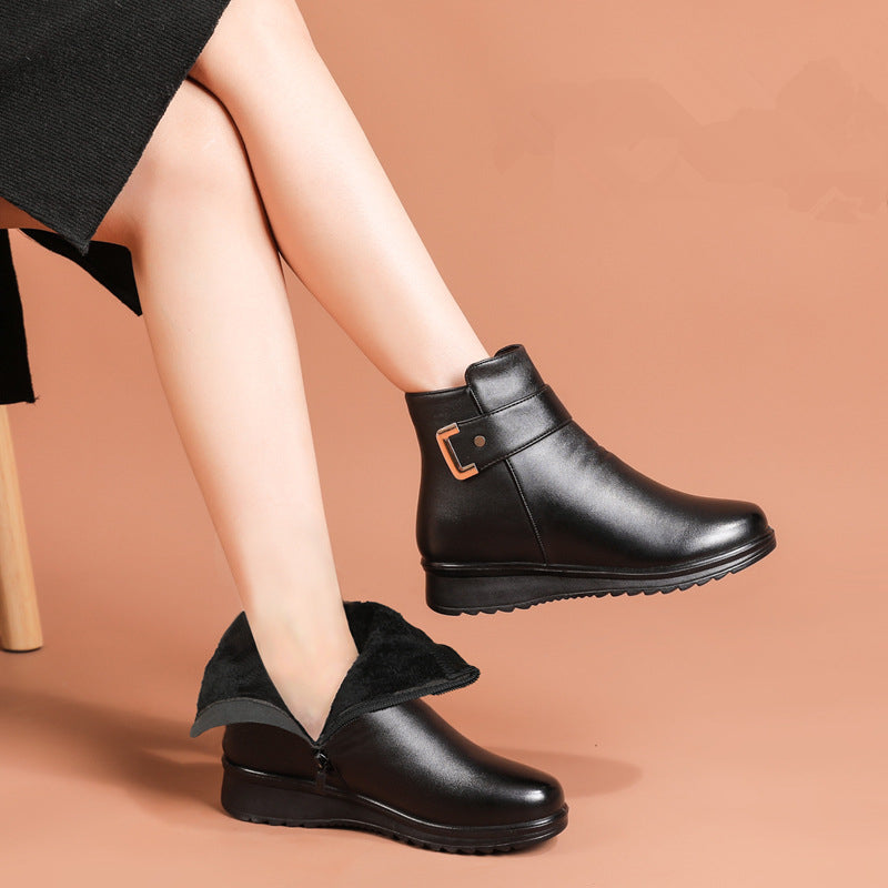 Botines para mujer, cálidos, forrados de pelo y sin cordones
