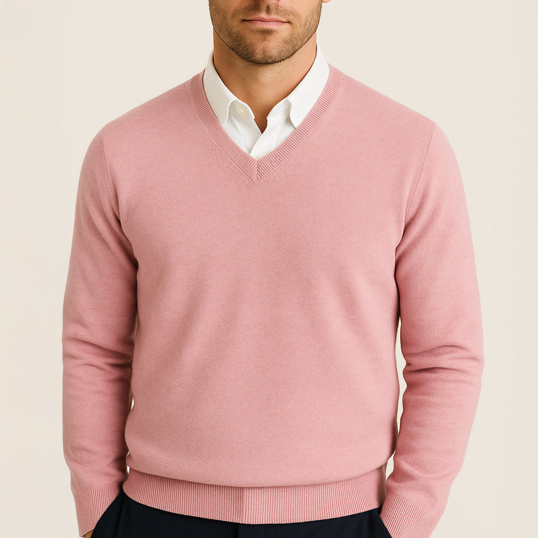 Men's Beige Cashmere Jumper with Relaxed Fit