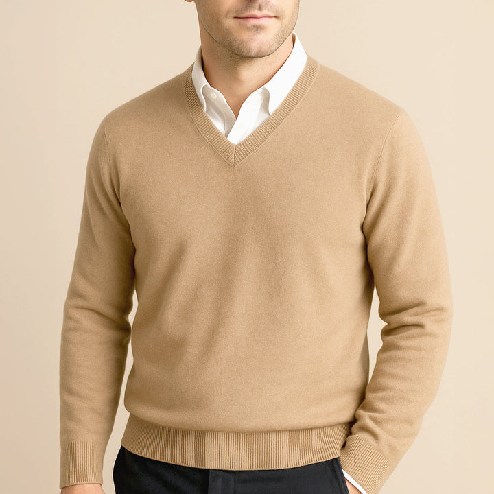 Men's Beige Cashmere Jumper with Relaxed Fit