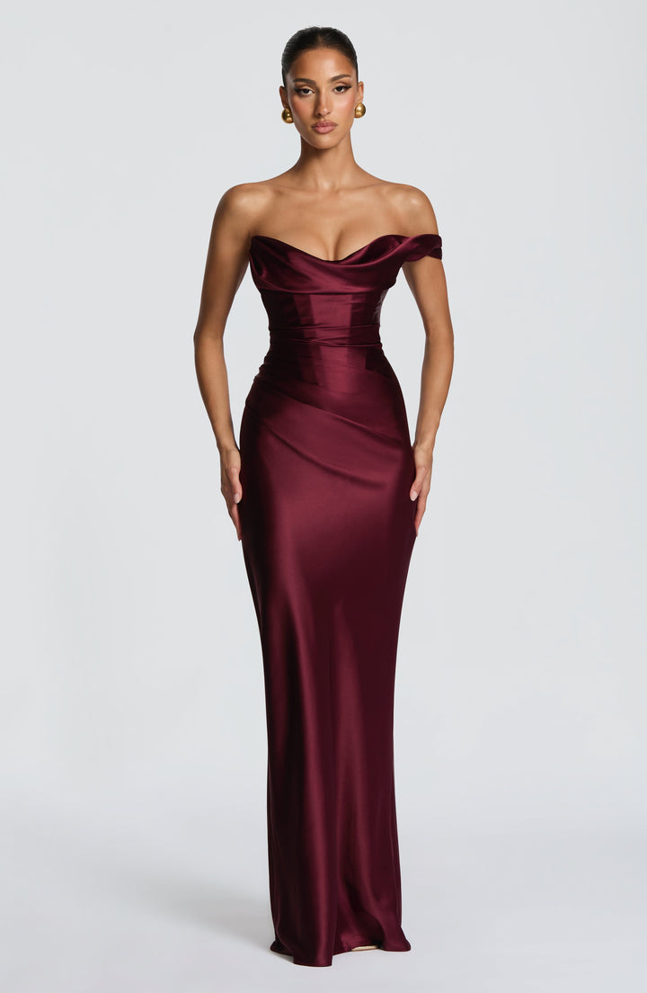 Women's Strapless Draped Maxi Dress with Lace-Up Back