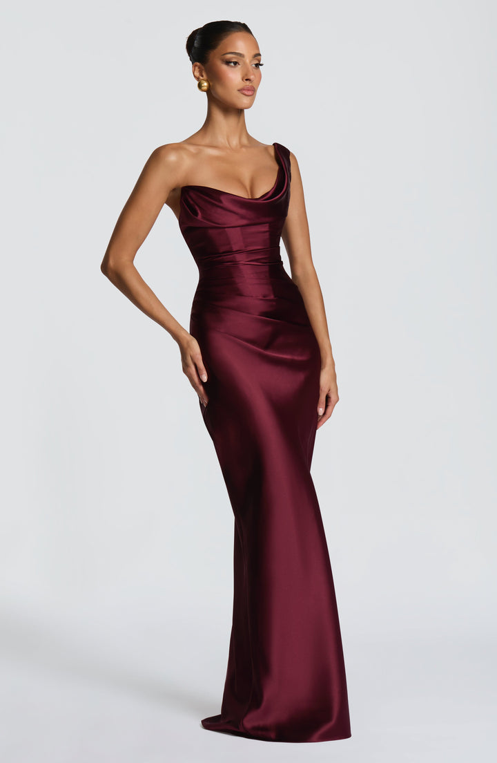 Women's Strapless Draped Maxi Dress with Lace-Up Back
