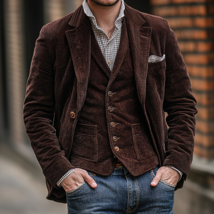 Men's Corduroy Blazer and Vest Set