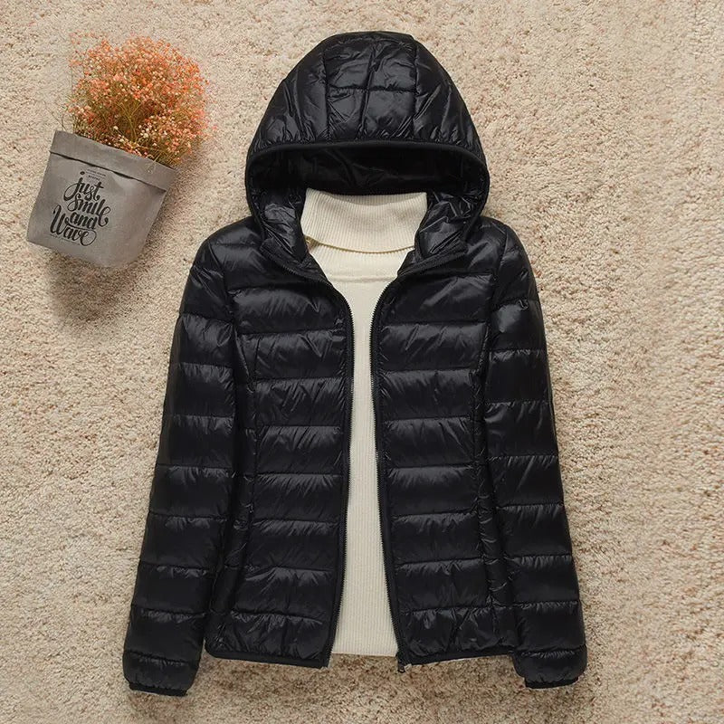 Women's Lightweight Hooded Quilted Jacket – Black