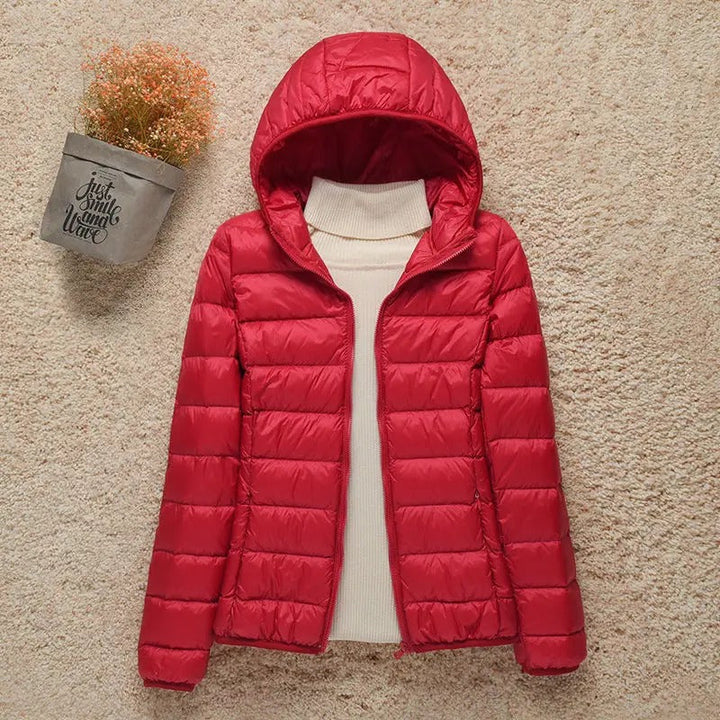 Women's Lightweight Hooded Quilted Jacket – Red