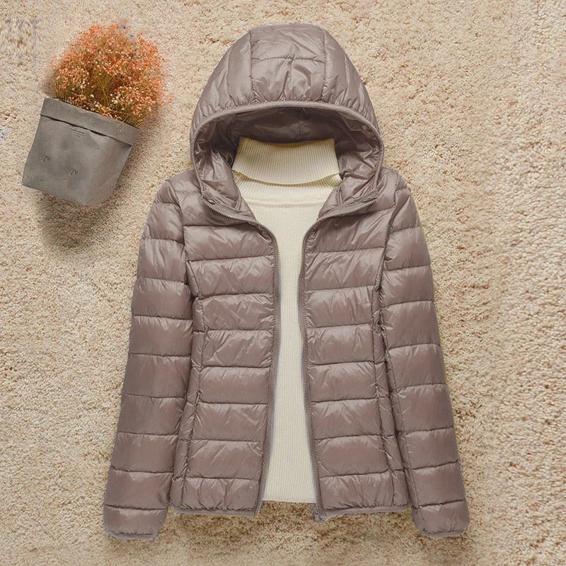 Women's Lightweight Hooded Quilted Jacket – Taupe