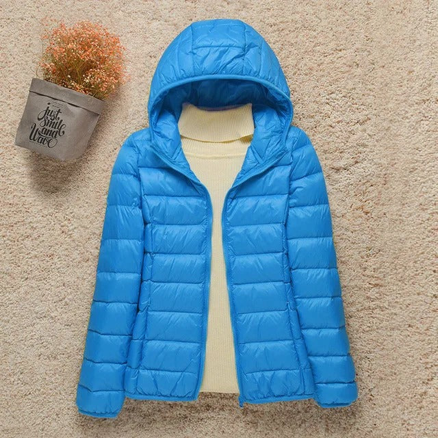 Women's Lightweight Hooded Quilted Jacket – Bleu Ciel