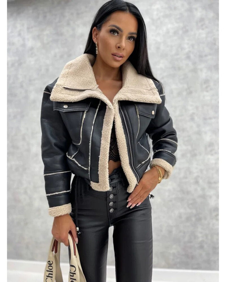 Women's Colour Block Zip-Front Biker Jacket - photo 4