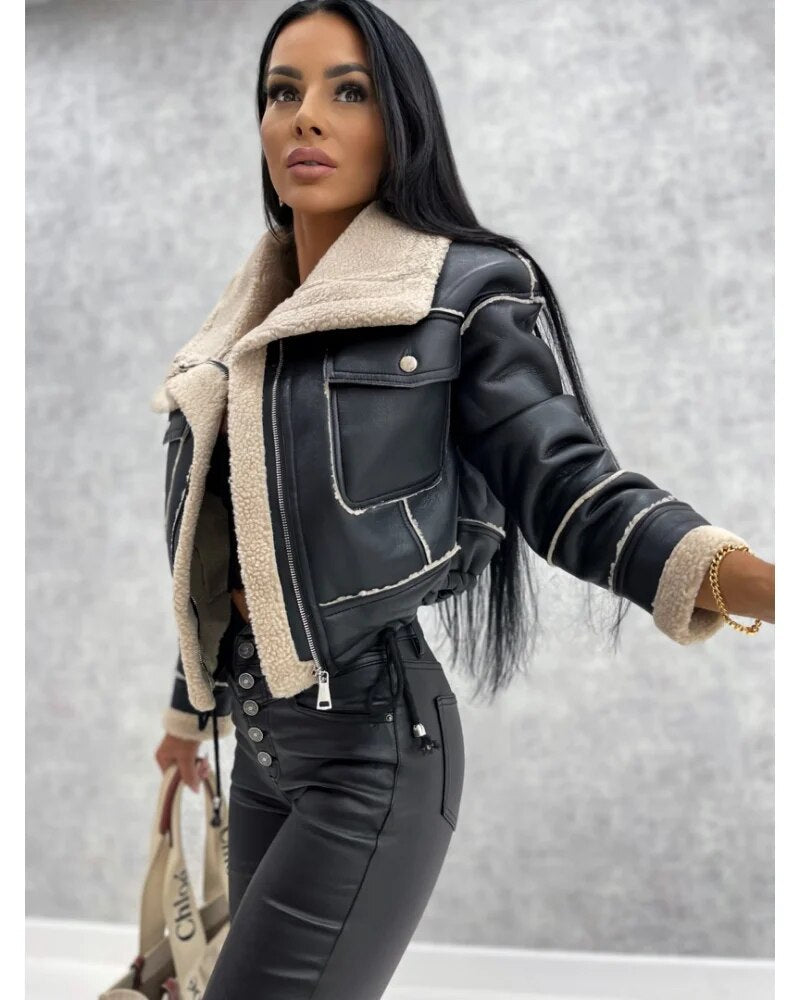 Women's Colour Block Zip-Front Biker Jacket - photo 7