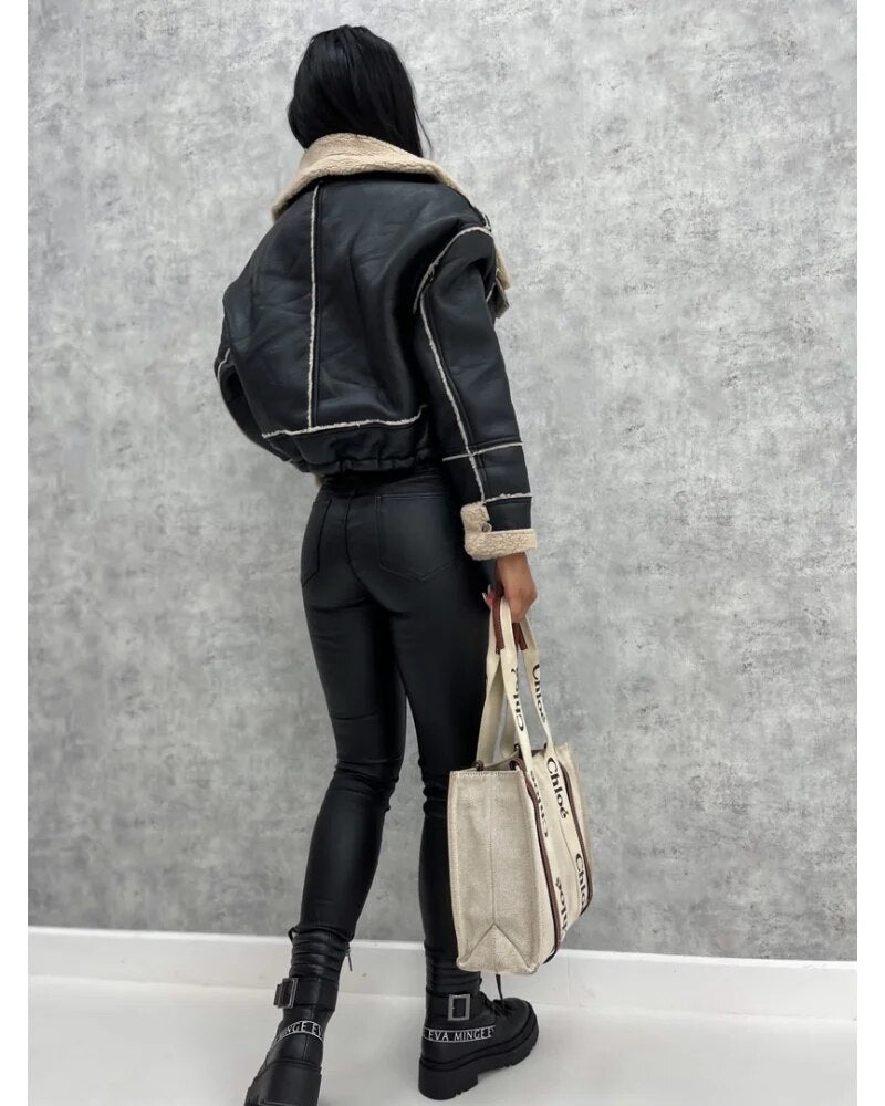 Women's Colour Block Zip-Front Biker Jacket - photo 8