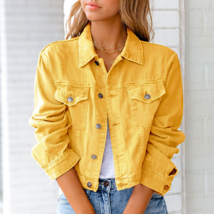Women's Cropped Button-Front Denim Jacket with Side Pockets - photo 2