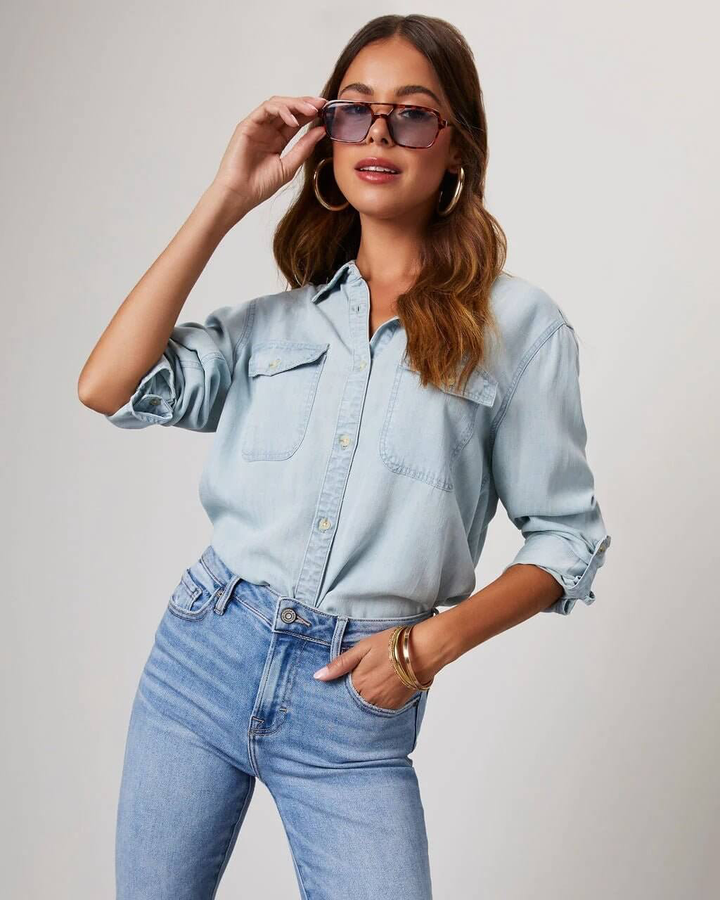 Women's Denim Long Sleeve Shirt - photo 14