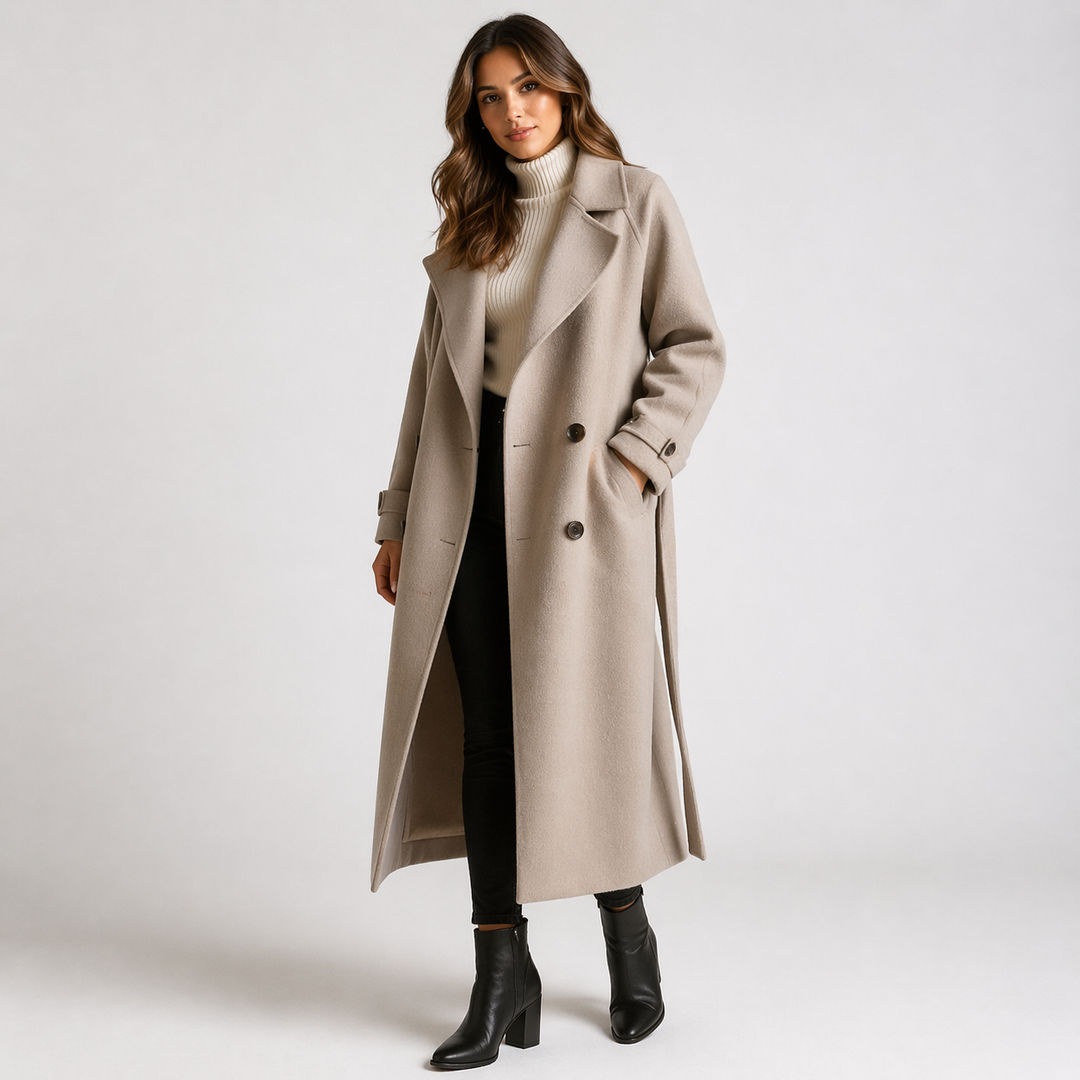 Women's Double-Breasted Button-Front Coat with Side Pockets - photo 1