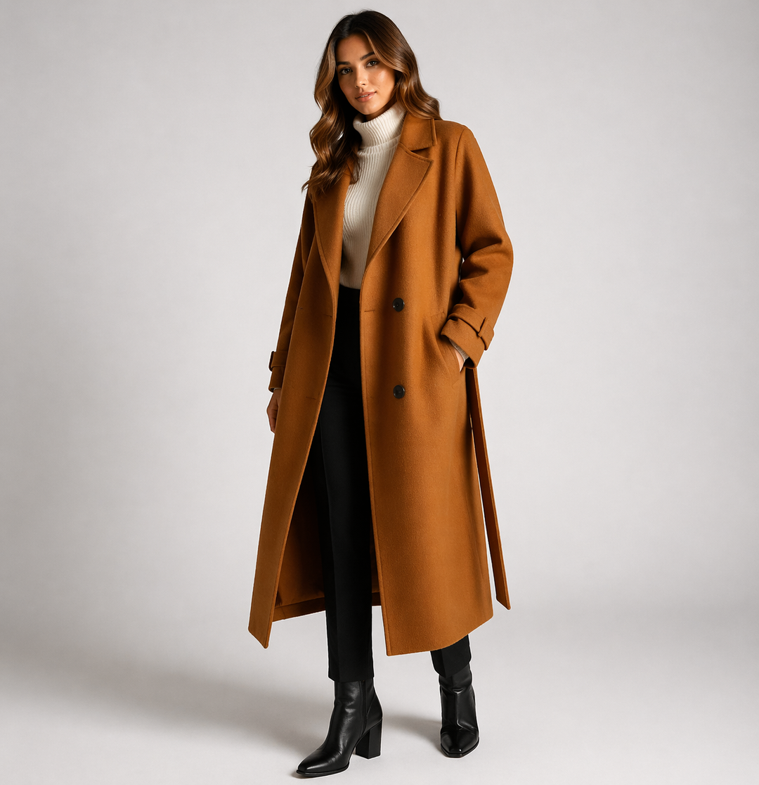 Women's Double-Breasted Button-Front Coat with Side Pockets - photo 3
