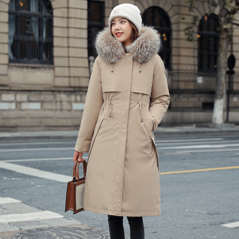 Women's Fleece-Lined Hooded Parka in Beige