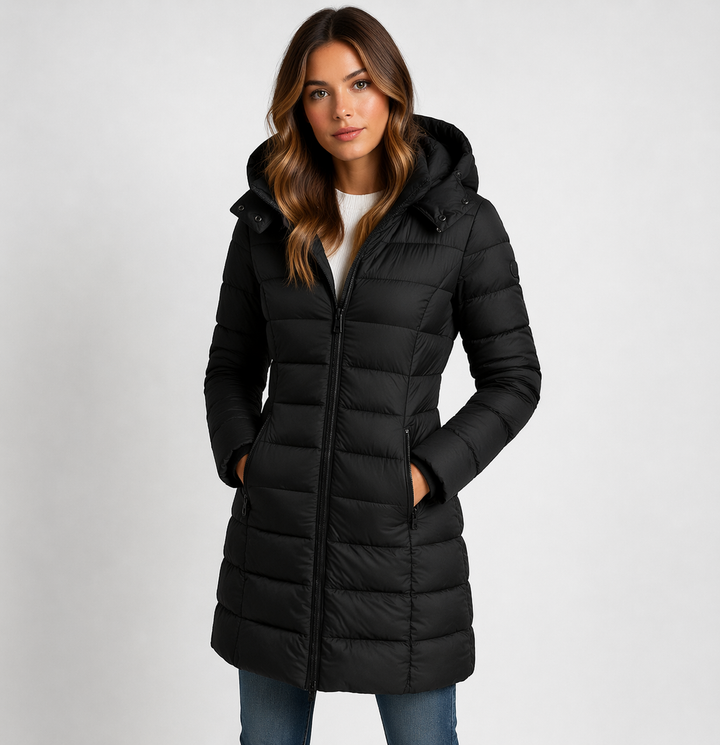Women's Longline Hooded Puffer Jacket with Zip Front - photo 1
