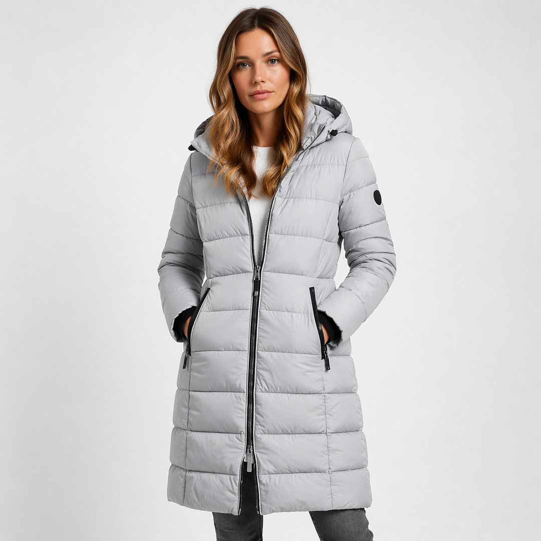 Women's Longline Hooded Puffer Jacket with Zip Front - photo 2