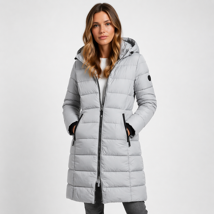 Women's Longline Hooded Puffer Jacket with Zip Front - photo 2