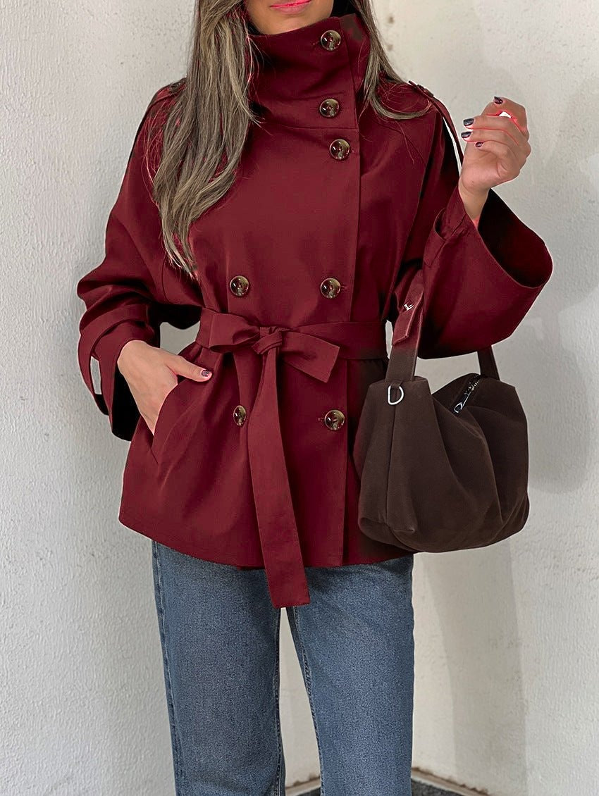 Women's Lace Trim Cropped Trench Coat - photo 1