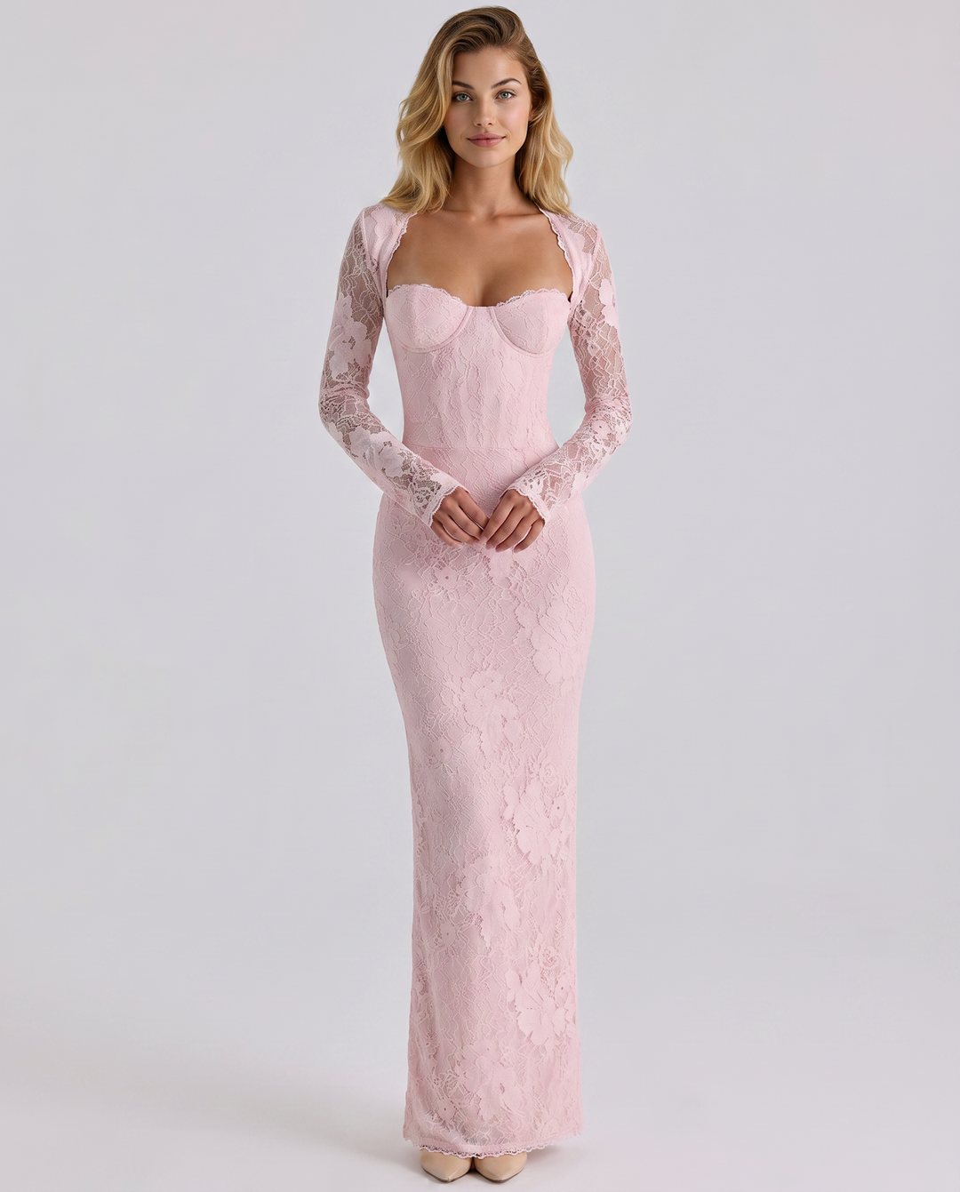 Women's Lace Trim Long Sleeve Maxi Dress - photo 1