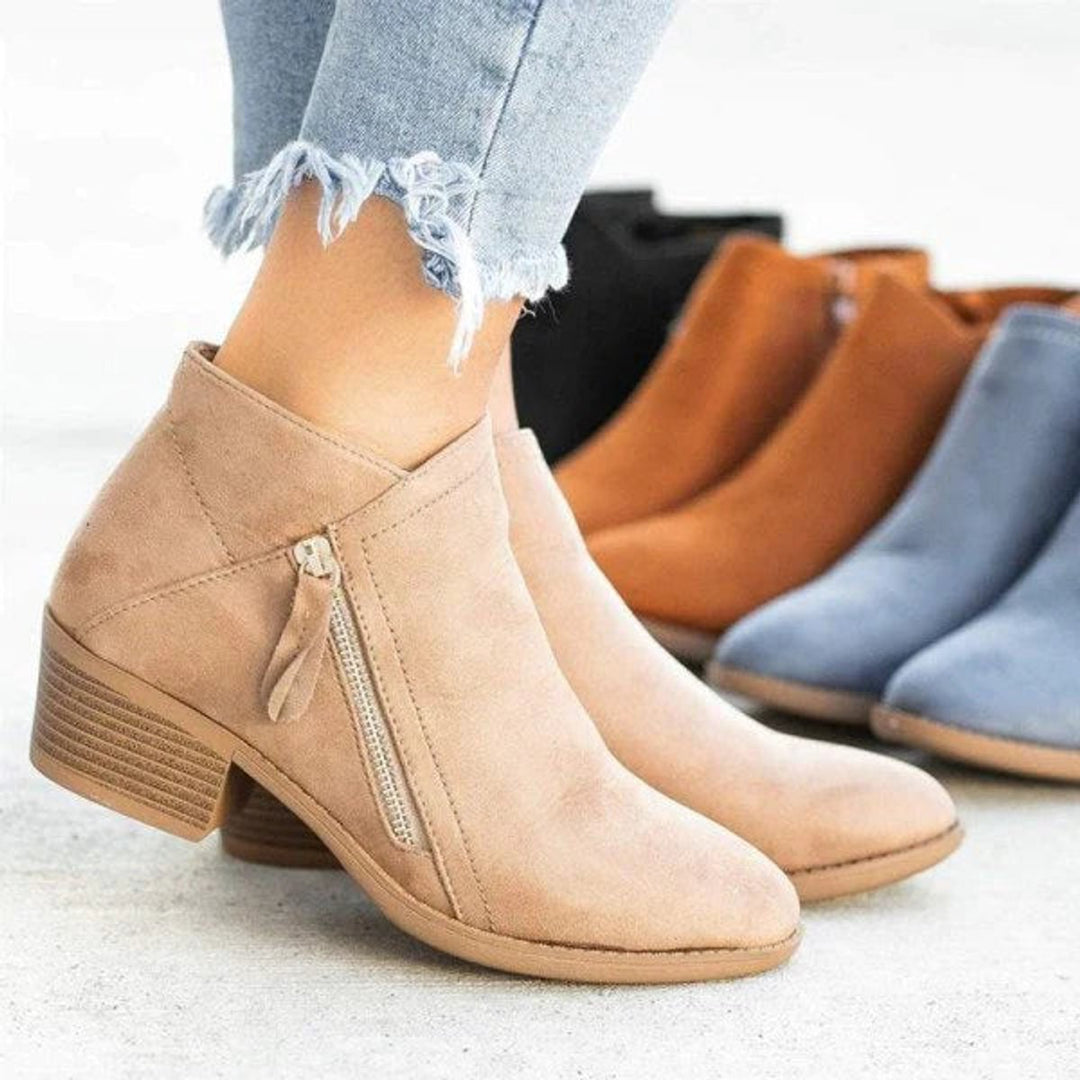 Women's Low-heel Side-zip Suede Ankle Boots - photo 2