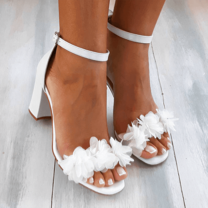 Women's Block Heel Sandals with Floral Trim and Ankle Strap - photo 1