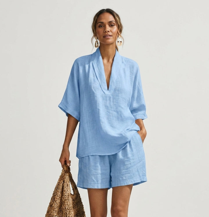 Women's V-Neck Shirt and Shorts Two-Piece Set - photo 9