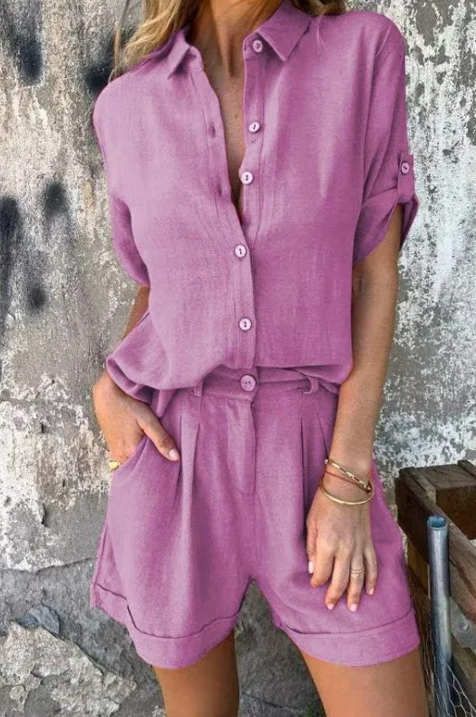Women's Button-Front Shirt and Shorts Two-Piece Set - photo 12