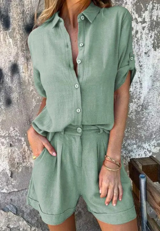 Women's Button-Front Shirt and Shorts Two-Piece Set - photo 17