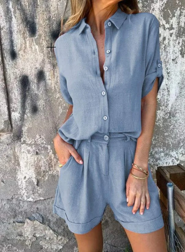Women's Button-Front Shirt and Shorts Two-Piece Set - photo 18