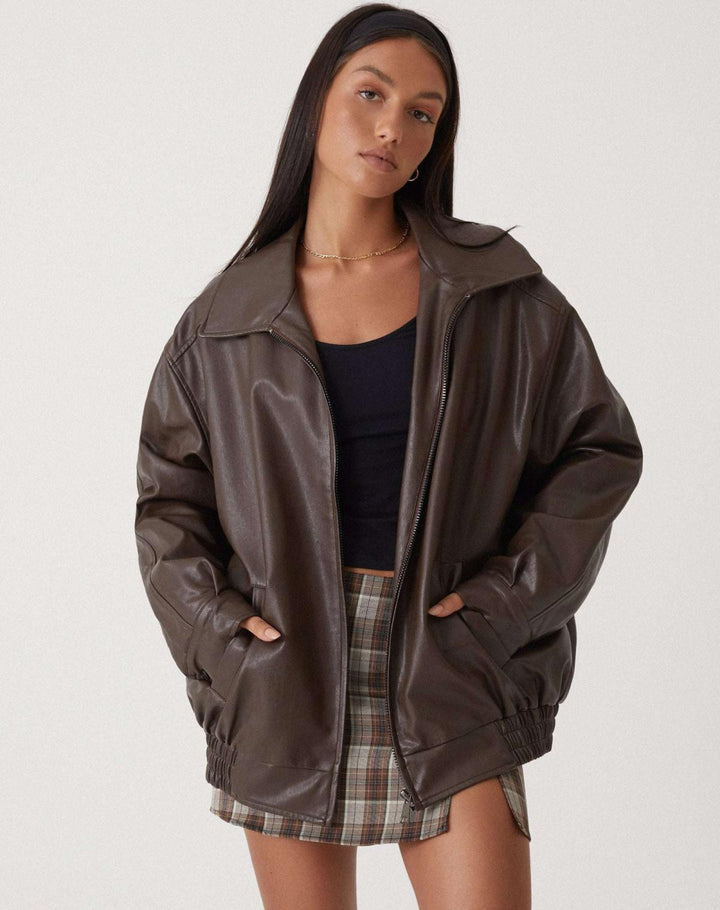 Ruby - Women's Oversized Leather Bomber Jacket