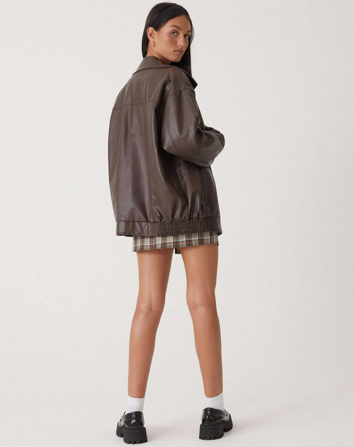 Ruby - Women's Oversized Leather Bomber Jacket