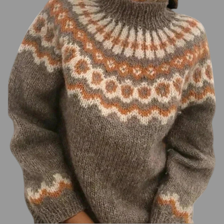 Anne: jersey navideño para mujer de punto Fair Isle con cuello alto