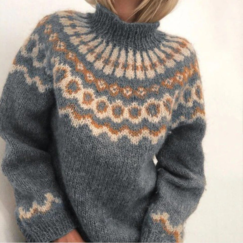 Anne: jersey navideño para mujer de punto Fair Isle con cuello alto