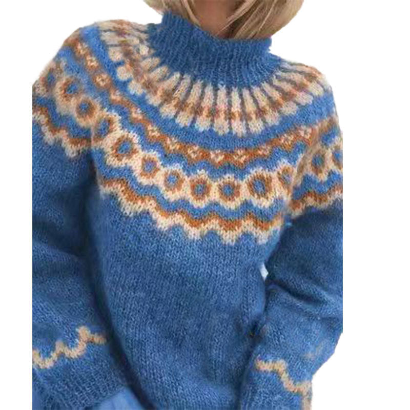Anne: jersey navideño para mujer de punto Fair Isle con cuello alto