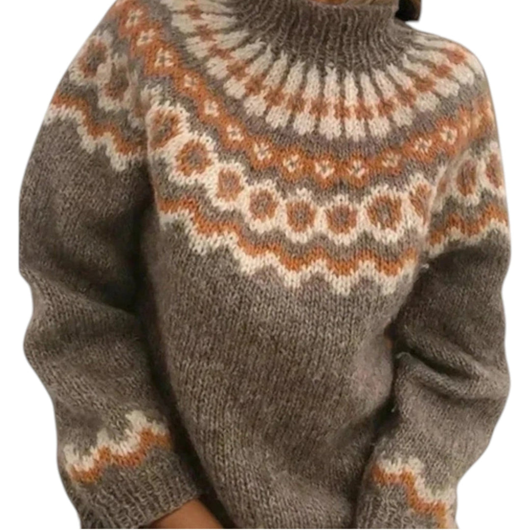 Anne: jersey navideño para mujer de punto Fair Isle con cuello alto