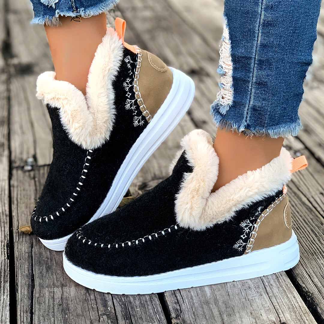 Jane - Chaussons femme doublés de fausse fourrure, style mocassins