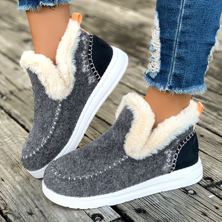 Jane - Chaussons femme doublés de fausse fourrure, style mocassins