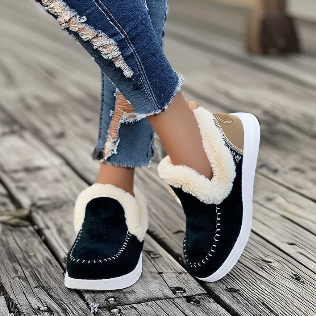 Jane - Chaussons femme doublés de fausse fourrure, style mocassins