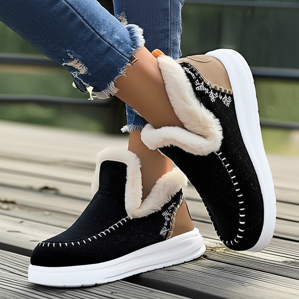 Jane - Chaussons femme doublés de fausse fourrure, style mocassins