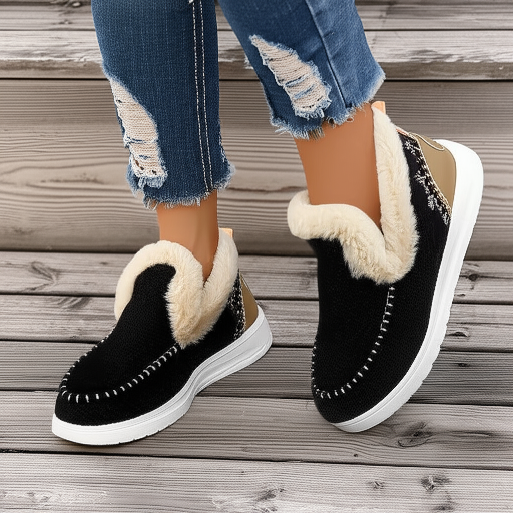 Jane - Chaussons femme doublés de fausse fourrure, style mocassins