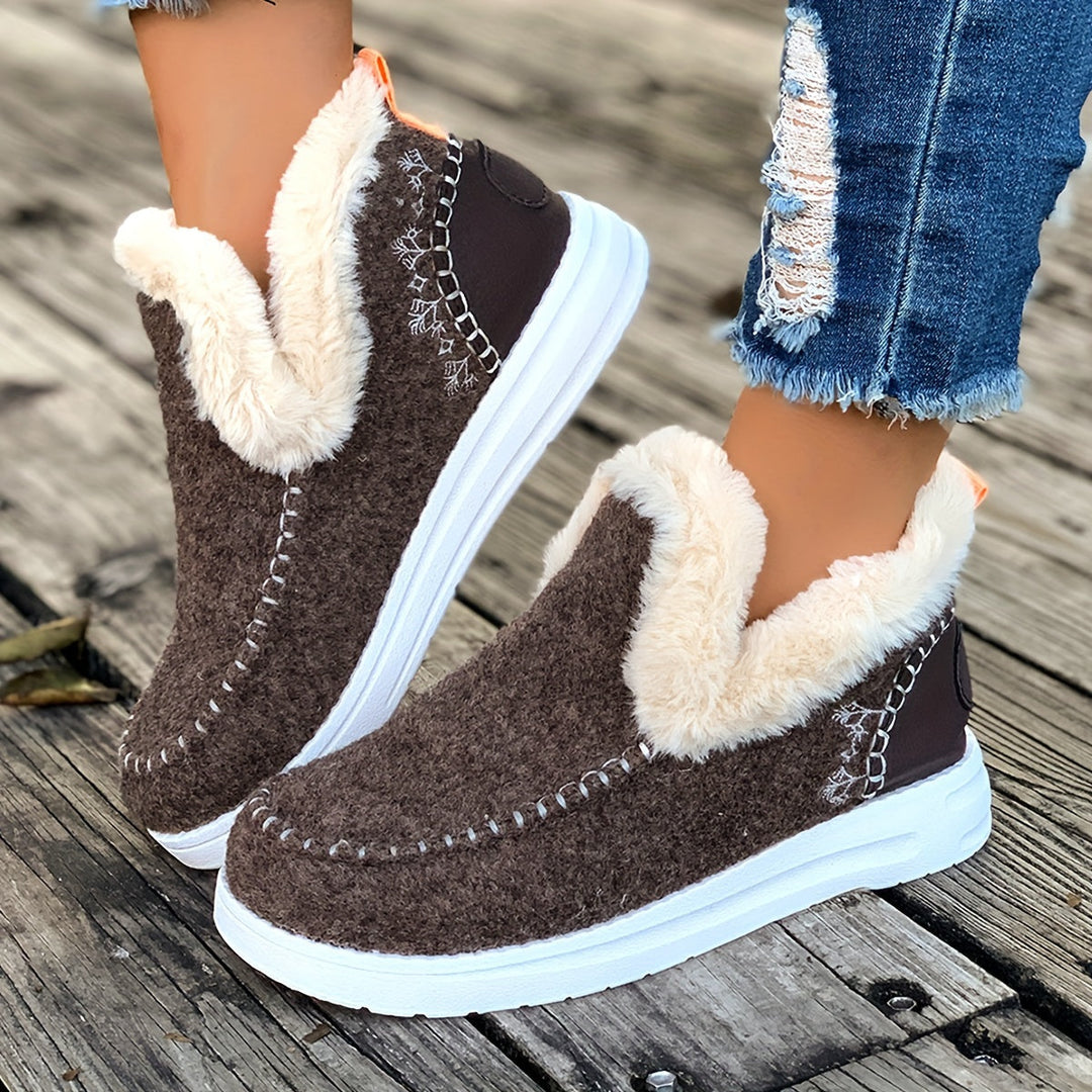 Jane - Chaussons femme doublés de fausse fourrure, style mocassins