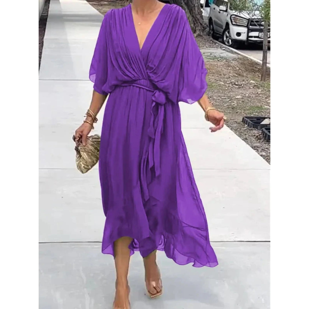 Evie - Women's Flowing Maxi Dress with Tie Waist