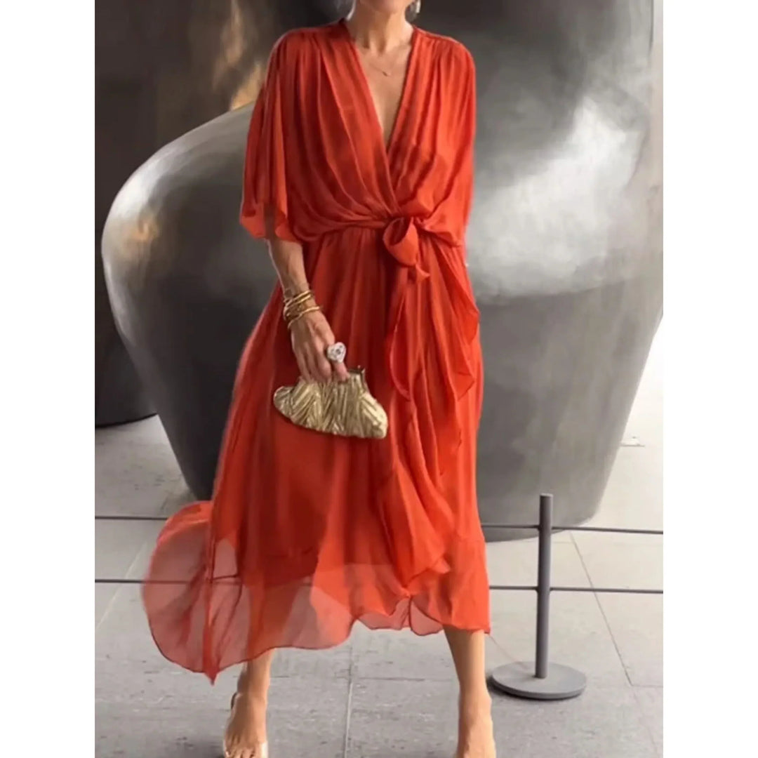 Evie - Women's Flowing Maxi Dress with Tie Waist
