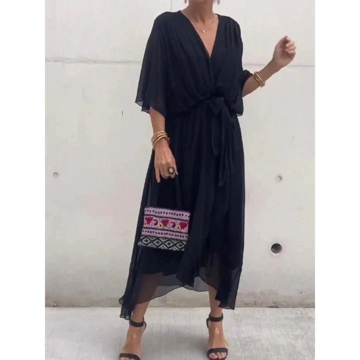 Evie - Women's Flowing Maxi Dress with Tie Waist