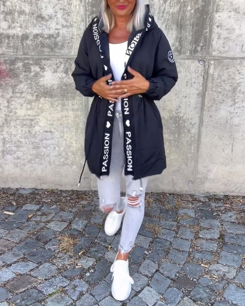 Bonnie: abrigo tipo parka con capucha para mujer y cintura ajustable con cordón