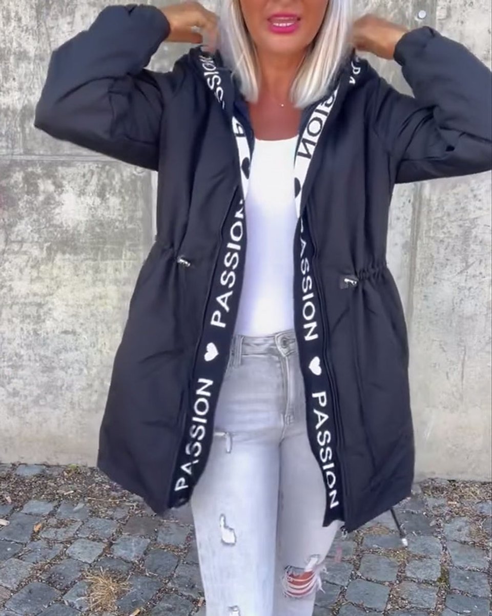 Bonnie: abrigo tipo parka con capucha para mujer y cintura ajustable con cordón